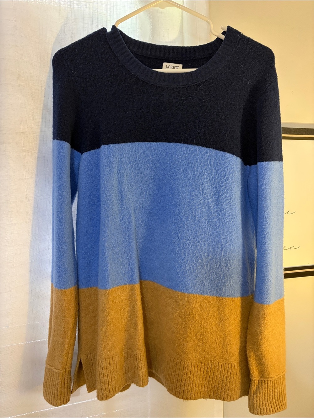 J. Crew Navy, Light Blue & Mustard Colorblock Crewneck Sweater